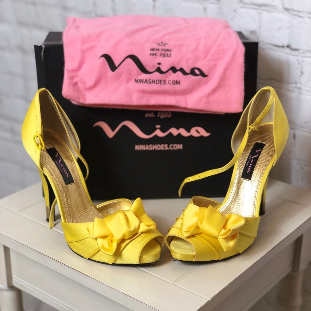 Nina Electra Canary Lustre Peep-Toe Heels
